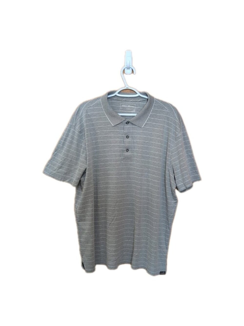 Eddie Bauer Shirt Men's XL Gray White Short Sleeve Polo Striped Cotton Polyester